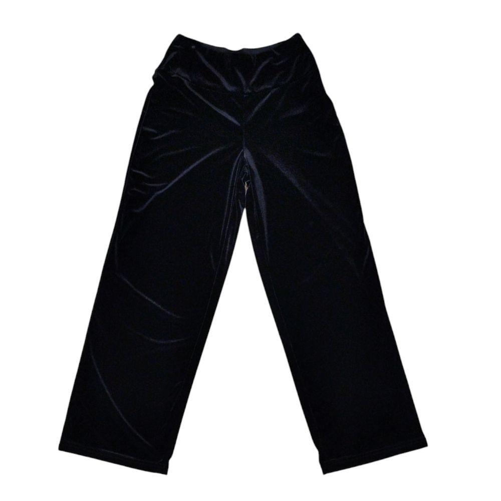 MSK Black Velvet Stretchy Wide Leg Pants size Small Pull-on with Hip Zipper